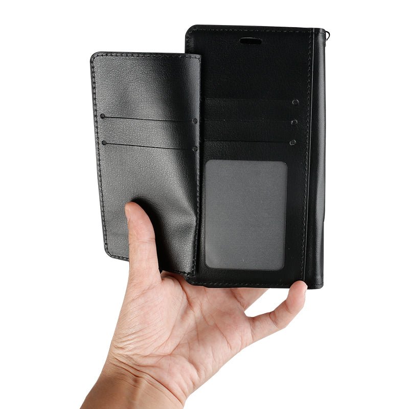 Multi Pockets Folio Flip Leather Wallet Case with Strap for iPhone 12 - TechFusion